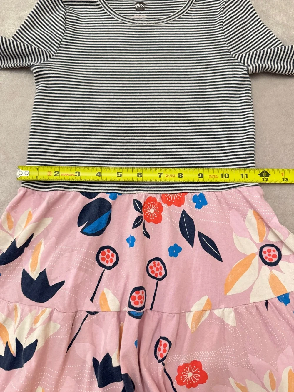 Tea Collection Girls Floral Dress Size 6 Pink Black Striped Long Sleeve Cotton - Picture 3 of 9